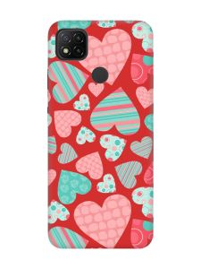 Матовий червоний чохол на Xiaomi Redmi 9C/10A :: Різнокольорові сердечка (принт 334)