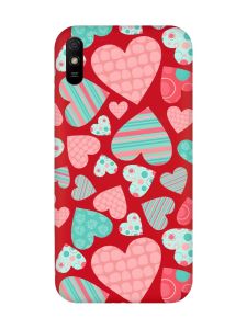 Матовий червоний чохол на Xiaomi Redmi 9A :: Різнокольорові сердечка (принт 334)