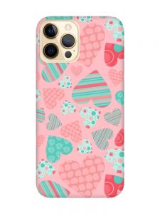 Матовий рожевий чохол на Apple iPhone 12 Pro Max :: Різнокольорові сердечка (принт 334)