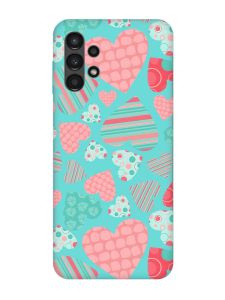 Матовий бірюзовий чохол на Samsung Galaxy A13 4G :: Різнокольорові сердечка (принт 334)