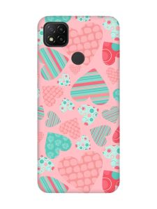 Матовий рожевий чохол на Xiaomi Redmi 9C/10A :: Різнокольорові сердечка (принт 334)