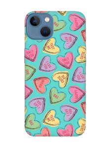 Матовий бірюзовий чохол на Apple iPhone 13 :: Сердечка з текстом (принт 333)