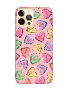 Матовий рожевий чохол на Apple iPhone 12 Pro Max :: Сердечка з текстом (принт 333)