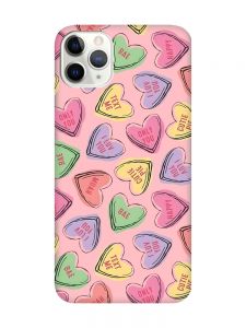 Матовий рожевий чохол на iPhone 11 Pro Max (6.5) :: Сердечка з текстом (принт 333)