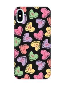 Матовий чорний чохол на iPhone X / Xs :: Сердечка з текстом (принт 333)