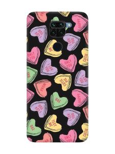 Матовий чорний чохол на Xiaomi Redmi Note 9 :: Сердечка з текстом (принт 333)