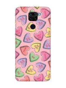 Матовий рожевий чохол на Xiaomi Redmi Note 9 :: Сердечка з текстом (принт 333)