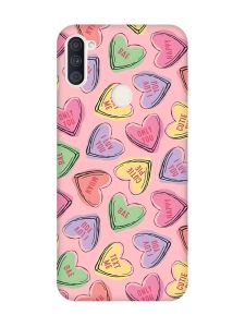 Матовий рожевий чохол на Samsung Galaxy A11 :: Сердечка з текстом (принт 333)