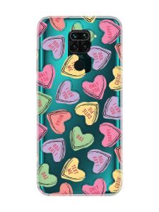 Прозорий чохол на Xiaomi Redmi Note 9 :: Сердечка з текстом (принт 333)