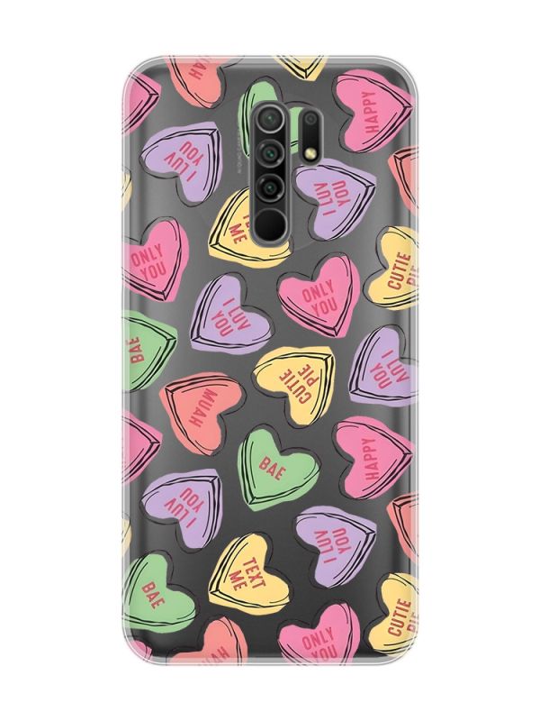 Прозорий чохол на Xiaomi Redmi 9 :: Сердечка з текстом (принт 333)