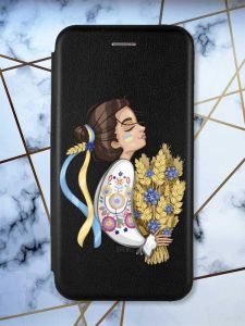 Чохол-книжка з малюнком для Samsung Galaxy A14 5G Чорний :: Українка з колосками (патріотичний принт 172)