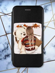Чохол-книжка з малюнком для Samsung Galaxy A14 5G Чорний :: Дівчинка з ведмедиком (принт 117)