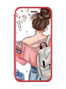 Чохол-книжка з малюнком для Samsung Galaxy A14 5G Червоний :: Дівчина з рюкзаком (принт 30)