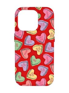 Матовий червоний чохол на Apple iPhone 14 Pro Max :: Сердечка з текстом (принт 333)