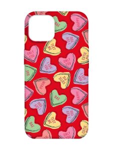 Матовий червоний чохол на Apple iPhone 14 :: Сердечка з текстом (принт 333)