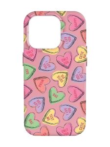 Матовий рожевий чохол на Apple iPhone 14 Pro Max :: Сердечка з текстом (принт 333)