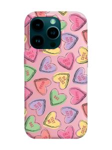 Матовий рожевий чохол на Apple iPhone 14 Pro :: Сердечка з текстом (принт 333)