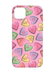 Матовий рожевий чохол на Apple iPhone 14 Plus :: Сердечка з текстом (принт 333)