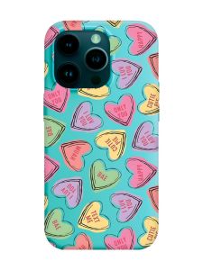 Матовий бірюзовий чохол на Apple iPhone 14 Pro :: Сердечка з текстом (принт 333)