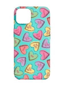 Матовий бірюзовий чохол на Apple iPhone 14 :: Сердечка з текстом (принт 333)