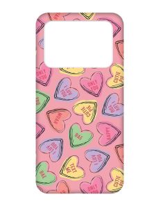 Матовий рожевий чохол на Xiaomi Poco X4 Pro 5G :: Сердечка з текстом (принт 333)