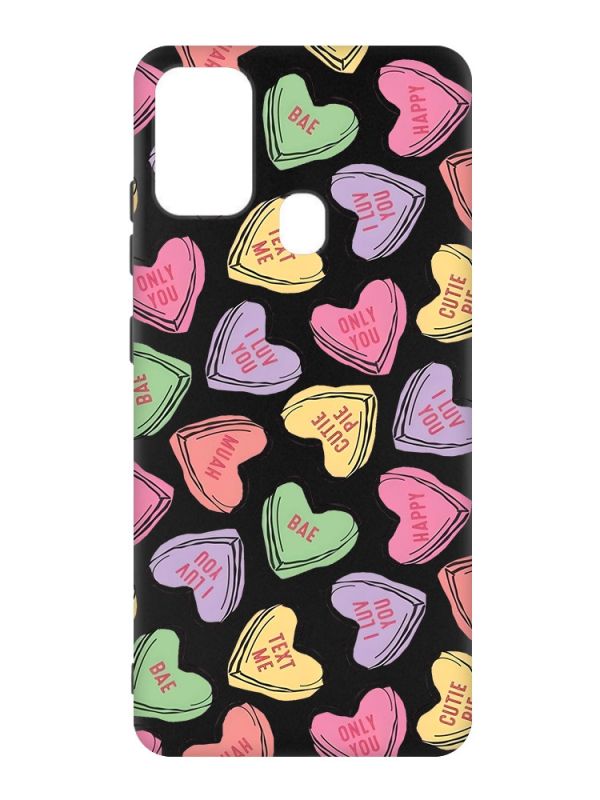 Матовий чорний чохол на Samsung Galaxy M30s/M21 :: Сердечка з текстом (принт 333)