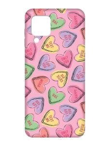 Матовий рожевий чохол на Samsung Galaxy M32/A22/M22 4G :: Сердечка з текстом (принт 333)