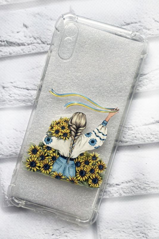 Чохол з потовщеними кутами на Xiaomi Redmi 9A патріотичний дизайн Дівчина зі стрічкою принт 25