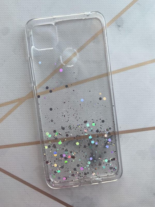 Силіконовий чохол з блискітками для Xiaomi Redmi 9C/10A Срібло на прозорому