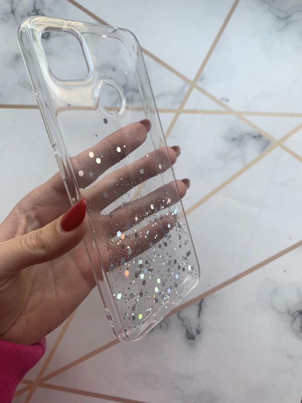 Силіконовий чохол з блискітками для Xiaomi Redmi 9C/10A Срібло на прозорому