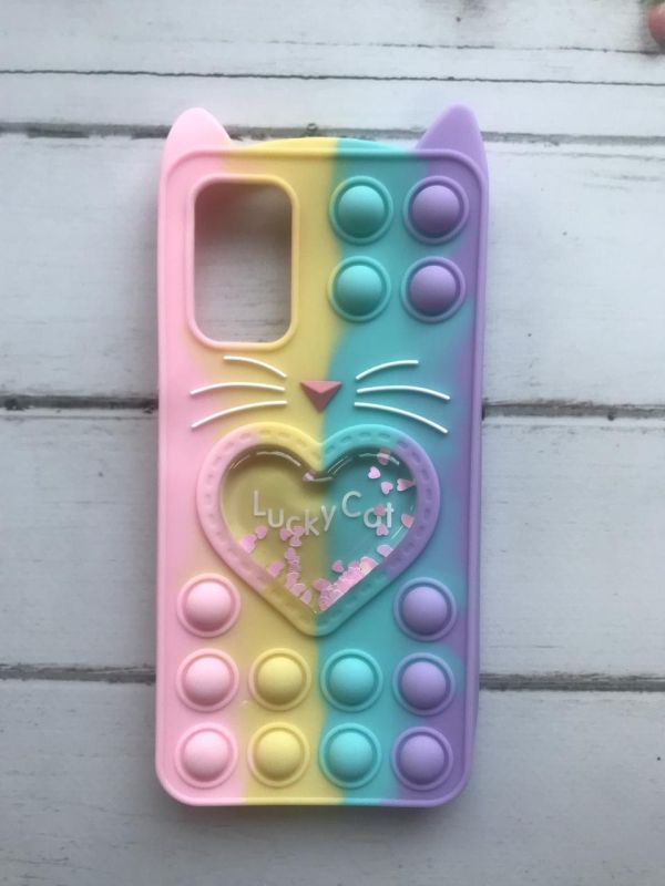 Чохол Попит Антистрес Поп-Іт Pop It для Xiaomi Redmi 9T Поп іт Котик з сердечком троянд.-фіоле.