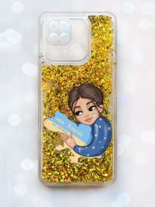 Чохол з плаваючими блискітками на Xiaomi Redmi 10С Золотий :: Моя Україна (принт 2)