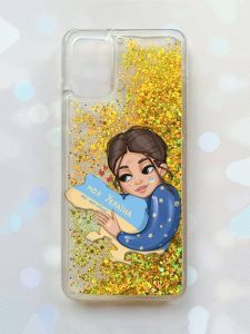 Чохол з плаваючими блискітками для Samsung Galaxy A03s (A037) Золотий :: Моя Україна (принт 2)