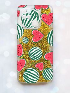Чохол з плаваючими блискітками на Xiaomi Redmi 10С Золотий :: Кавуни сердечка (принт 343)