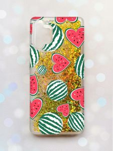 Чохол з плаваючими блискітками Samsung Galaxy A32 Золотий :: Кавуни сердечка (принт 343)