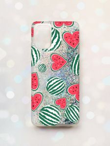 Чохол з плаваючими блискітками для Samsung Galaxy A03s (A037) Срібний :: Кавуни сердечка (принт 343)