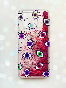 Чохол з плаваючими блискітками на Xiaomi Redmi 12C Рожевий :: Різнокольорові очі (принт 336)
