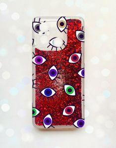 Чохол з плаваючими блискітками на Xiaomi Redmi 12C Червоний :: Різнокольорові очі (принт 336)