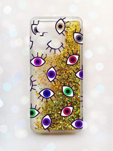 Чохол з плаваючими блискітками на Xiaomi Redmi 12C Золотий :: Різнокольорові очі (принт 336)