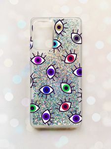 Чохол з плаваючими блискітками на Samsung Galaxy A52 (A525) Срібний :: Різнокольорові очі (принт 336)