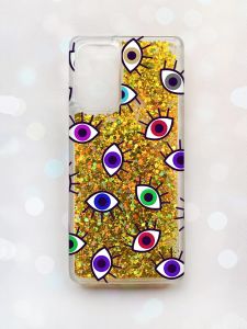 Чохол з плаваючими блискітками на Samsung Galaxy A52 (A525) Золотий :: Різнокольорові очі (принт 336)