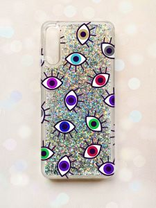 Чохол з плаваючими блискітками на Samsung Galaxy A50 (2019) A505F Срібний :: Різнокольорові очі (принт 336)