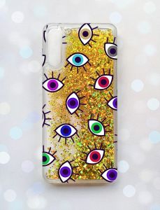 Чохол з плаваючими блискітками на Samsung Galaxy A50 (2019) A505F Золотий :: Різнокольорові очі (принт 336)