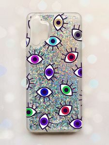Чохол з плаваючими блискітками Samsung Galaxy A32 Срібний :: Різнокольорові очі (принт 336)