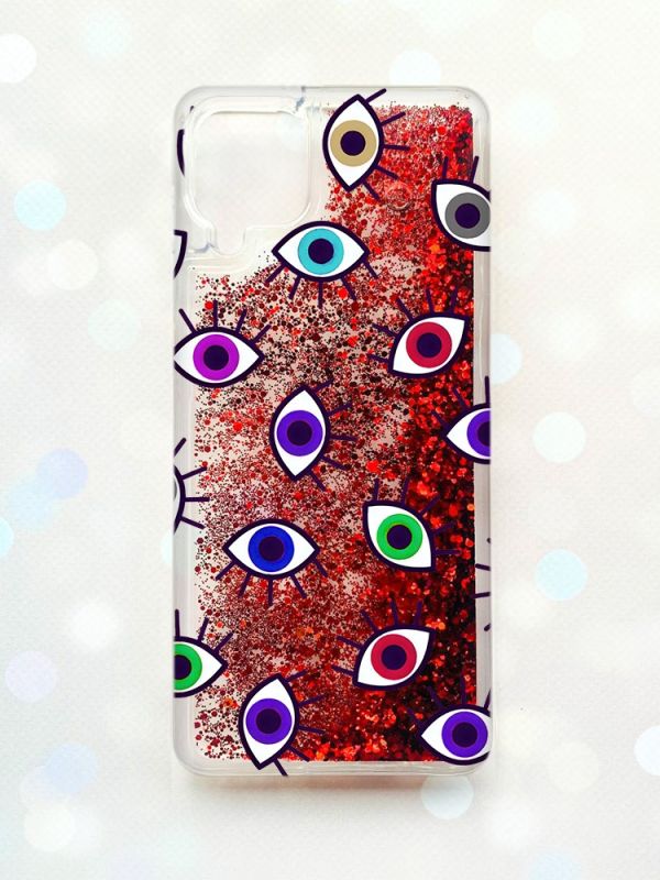 Чохол з плаваючими блискітками Samsung Galaxy A12 Червоний :: Різнокольорові очі (принт 336)