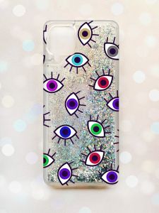 Чохол з плаваючими блискітками Samsung Galaxy A12 Срібний :: Різнокольорові очі (принт 336)