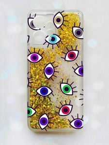 Чохол з плаваючими блискітками Xiaomi Redmi Note 12 4G Золотий :: Різнокольорові очі (принт 336)
