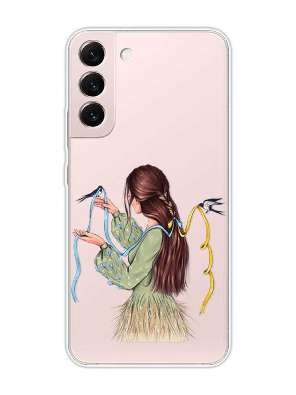 Прозорий чохол на Samsung Galaxy S22 :: Дівчина з ластівками (принт 16)