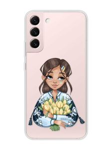 Прозорий чохол на Samsung Galaxy S22 :: Дівчина з тюльпанами (принт 22)