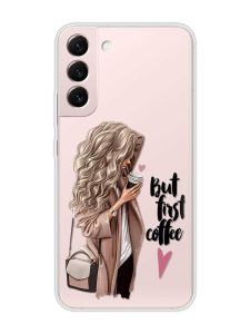 Прозорий чохол на Samsung Galaxy S22 :: Дівчина з кавою (принт 114)